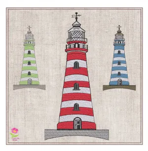 Lighthouse Machine Embroidery Design | Coastal Lighthouse Island Embroidery | Seaside Landscape Sketch | 6 Sizes (0816)