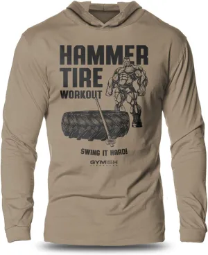 Lightweight Cool Hooded Workout Shirt, Hammer Tire Gym Long Sleeves T-Shirt