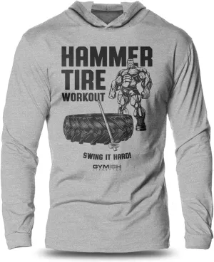 Lightweight Cool Hooded Workout Shirt, Hammer Tire Gym Long Sleeves T-Shirt