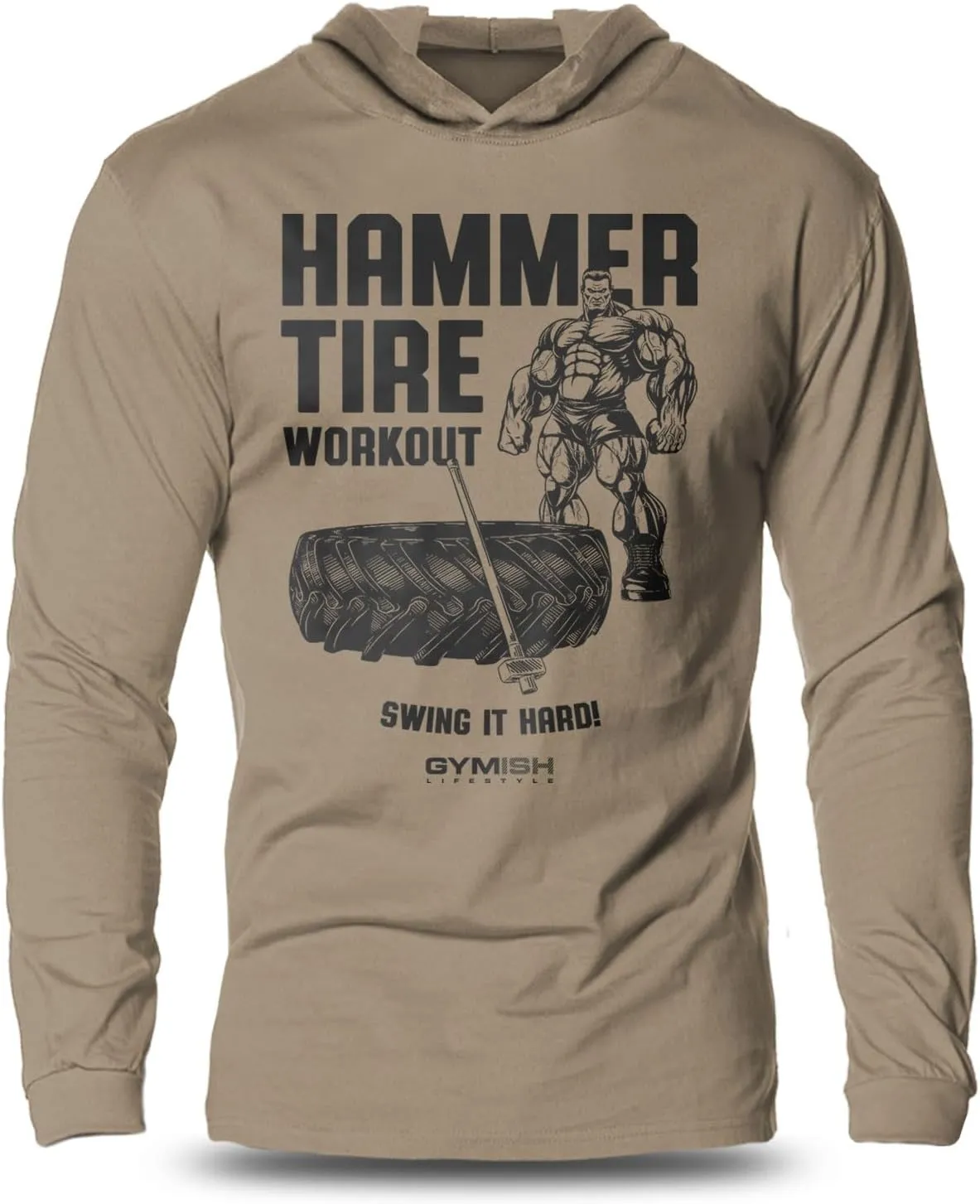 Lightweight Cool Hooded Workout Shirt, Hammer Tire Gym Long Sleeves T-Shirt