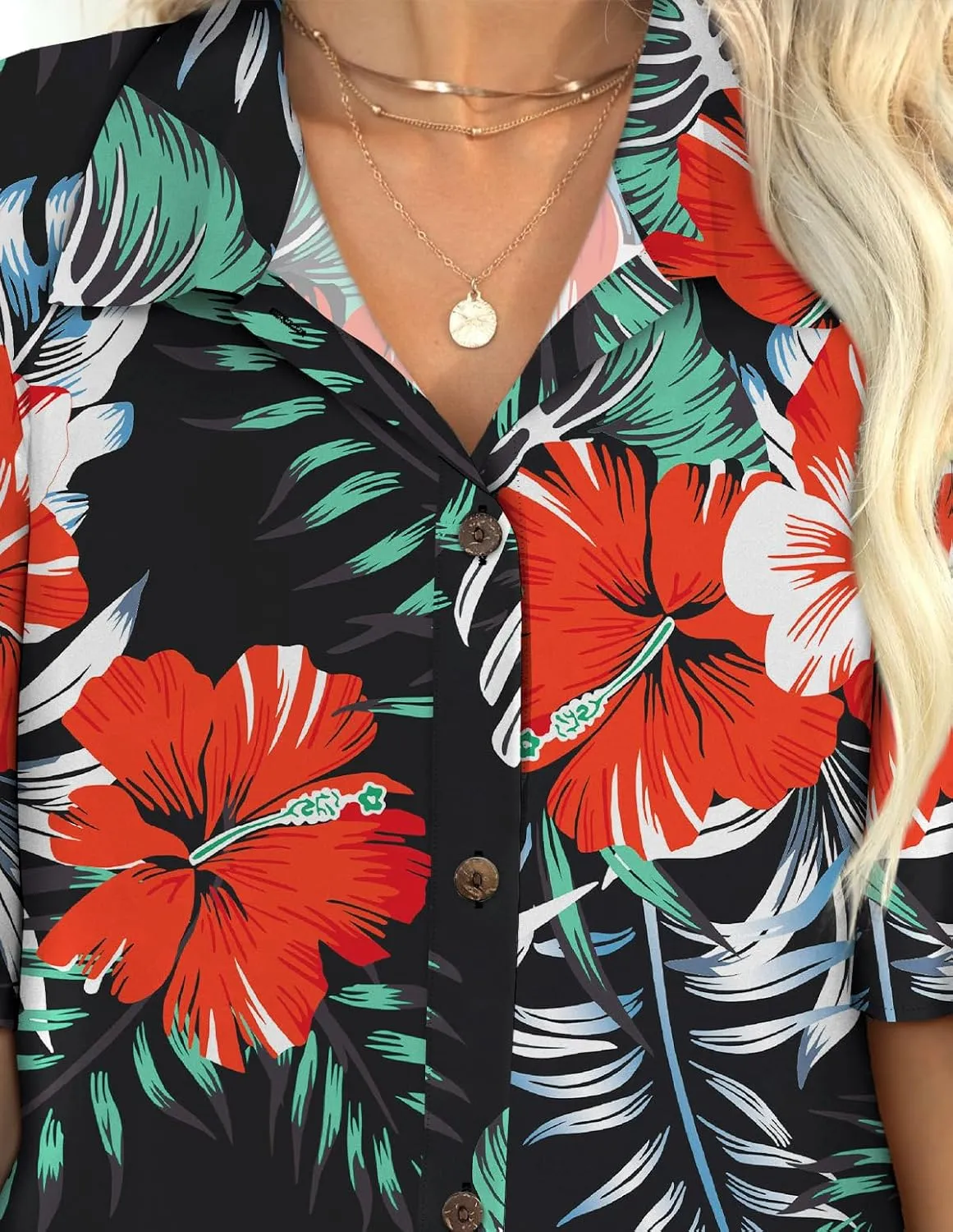 LILYCHIC Women's Hawaiian Shirts Coconut Button Summer Soft Button Down Shirts Short Sleeve