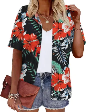 LILYCHIC Women's Hawaiian Shirts Coconut Button Summer Soft Button Down Shirts Short Sleeve