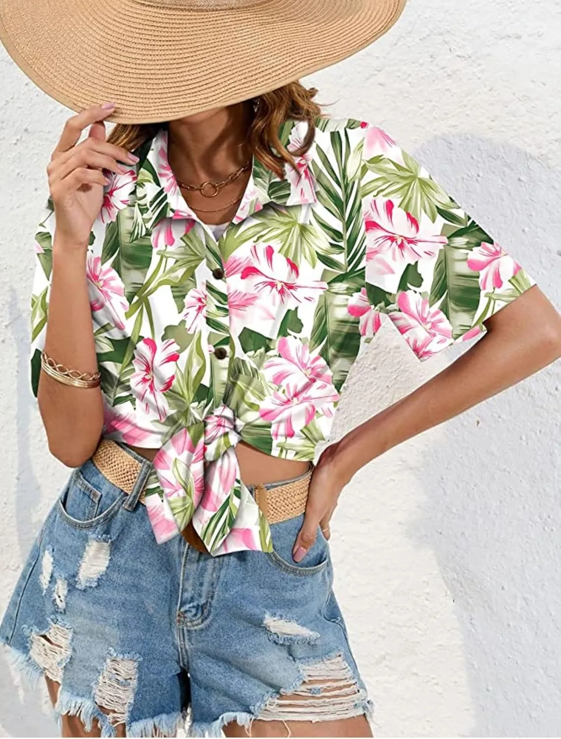 LILYCHIC Women's Hawaiian Shirts Coconut Button Summer Soft Button Down Shirts Short Sleeve