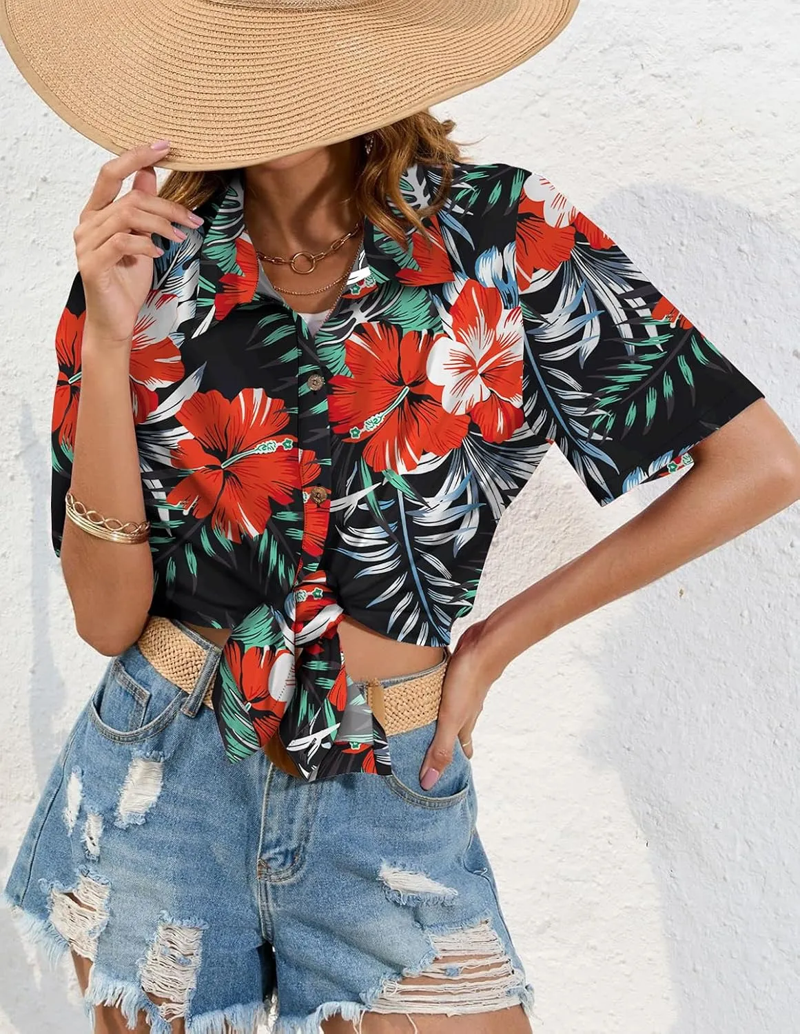 LILYCHIC Women's Hawaiian Shirts Coconut Button Summer Soft Button Down Shirts Short Sleeve