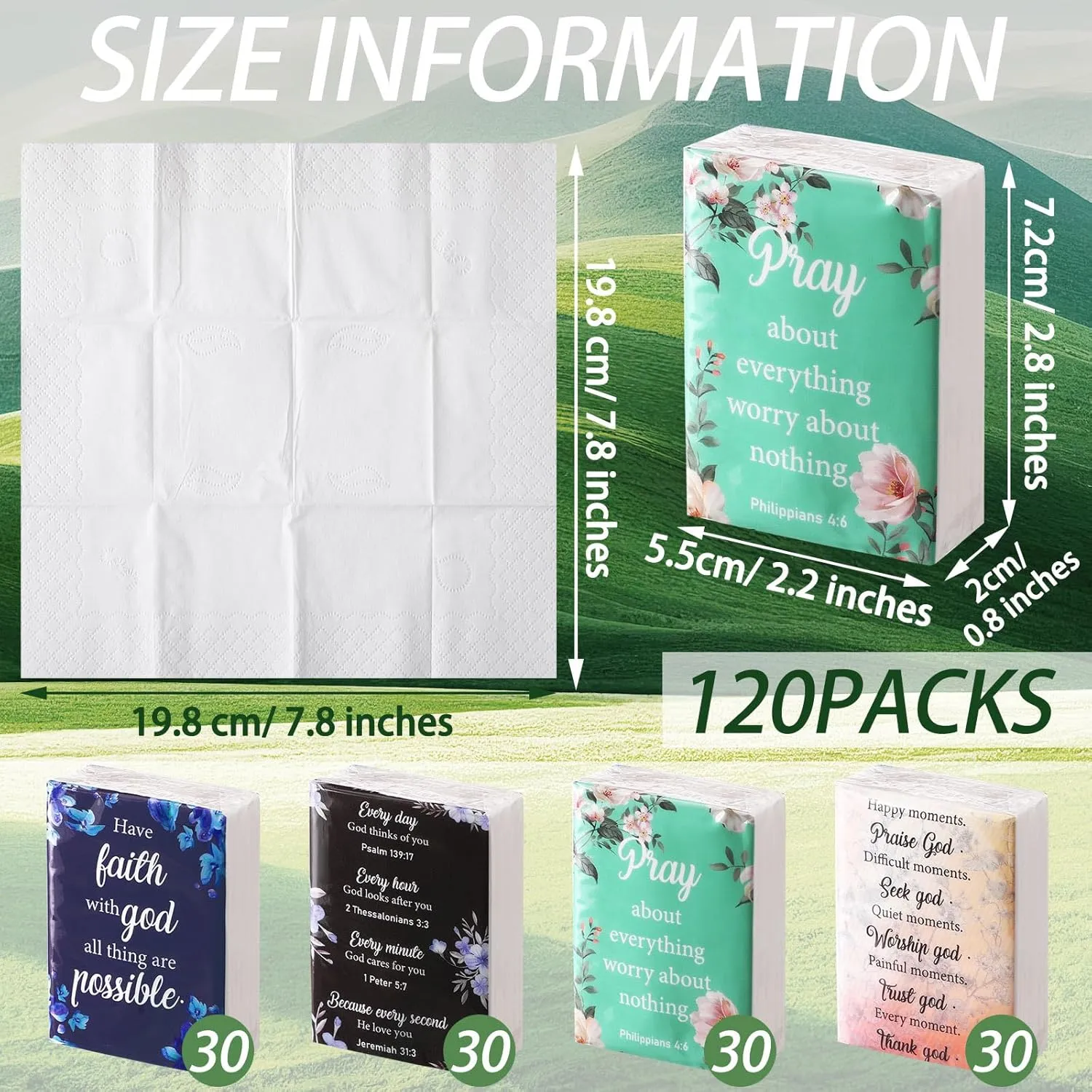 Lincia 120 Pack Bible Theme Facial Tissues in Bulk Regalos Cristianos En Español Scripture 3 Ply Wallet Size Travel Tissue Mini Individual Decorations Christian Gifts(English Bible)