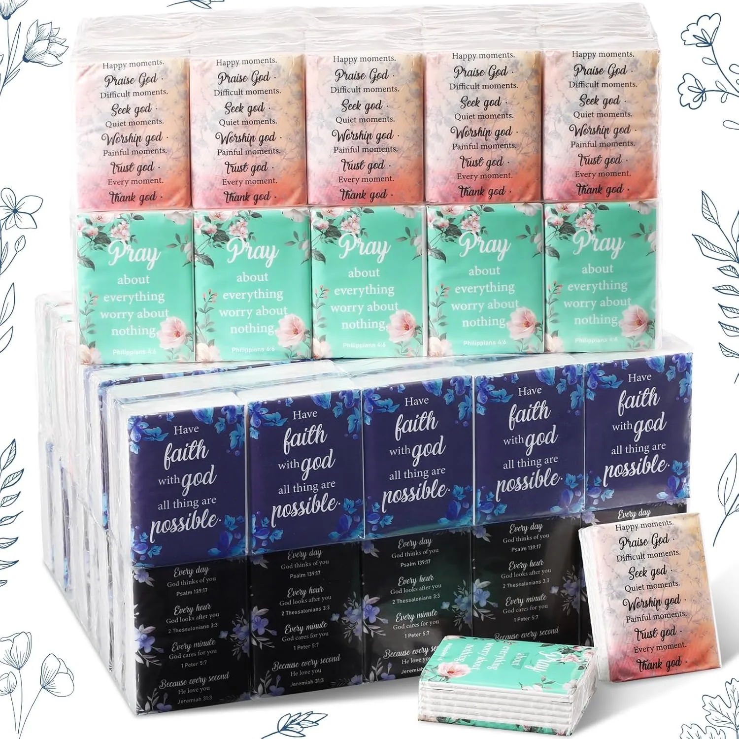 Lincia 120 Pack Bible Theme Facial Tissues in Bulk Regalos Cristianos En Español Scripture 3 Ply Wallet Size Travel Tissue Mini Individual Decorations Christian Gifts(English Bible)