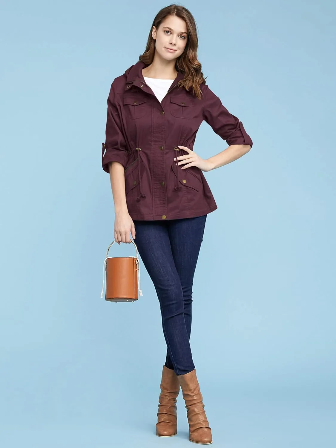 Lock and Love Women's Casual Military Anorak Jacket - Lightweight Detachable Hooded Safari Utility