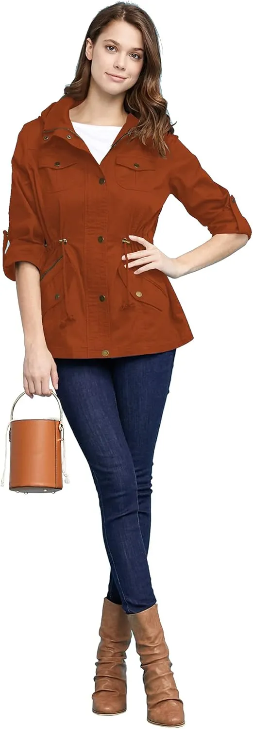 Lock and Love Women's Casual Military Anorak Jacket - Lightweight Detachable Hooded Safari Utility