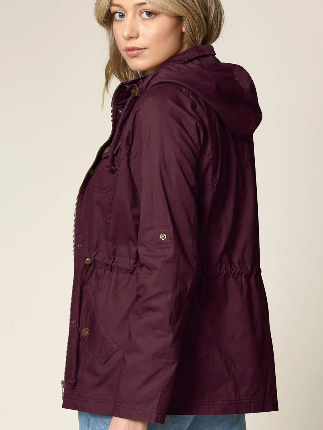 Lock and Love Women's Casual Military Anorak Jacket - Lightweight Detachable Hooded Safari Utility