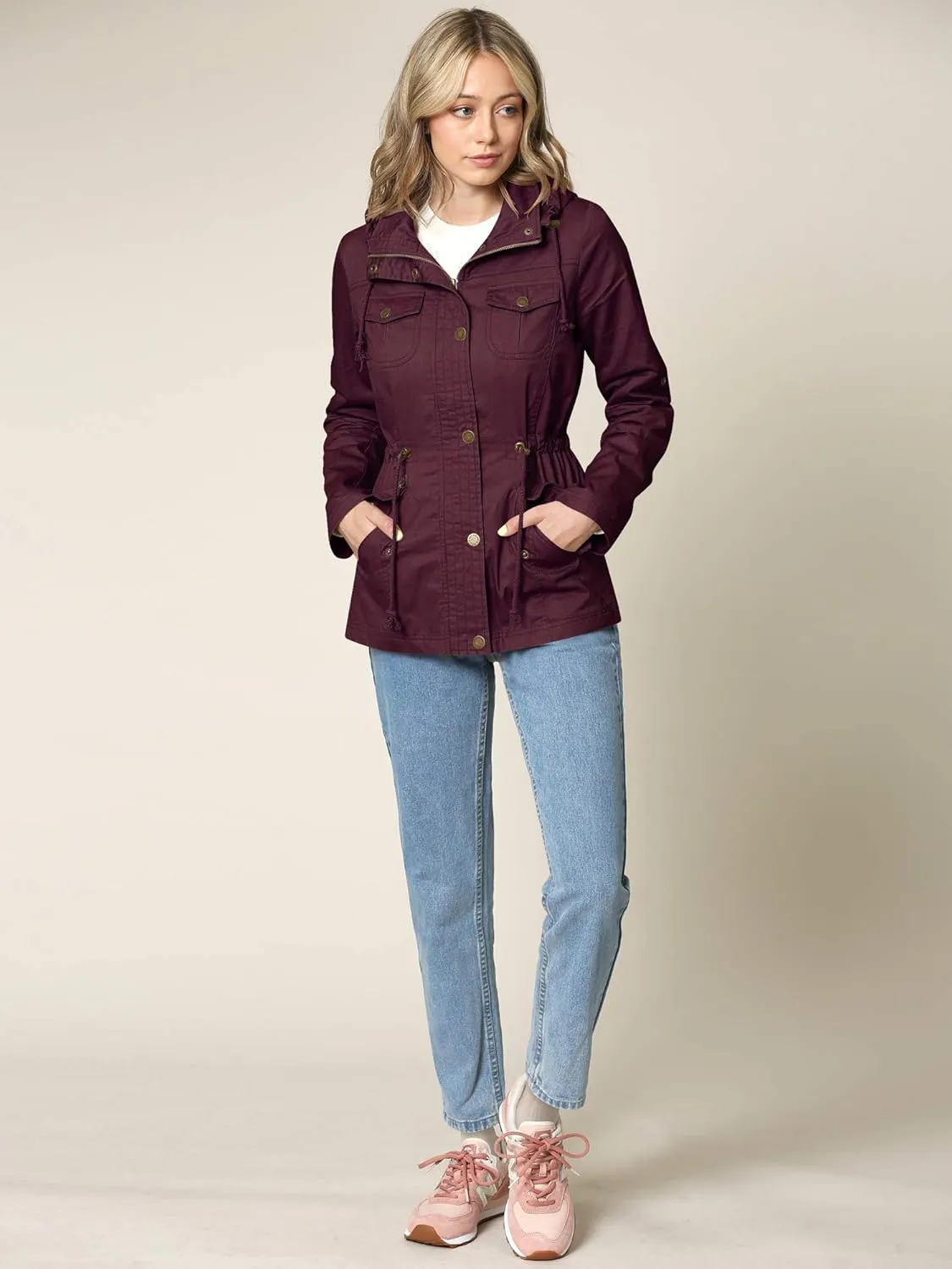 Lock and Love Women's Casual Military Anorak Jacket - Lightweight Detachable Hooded Safari Utility