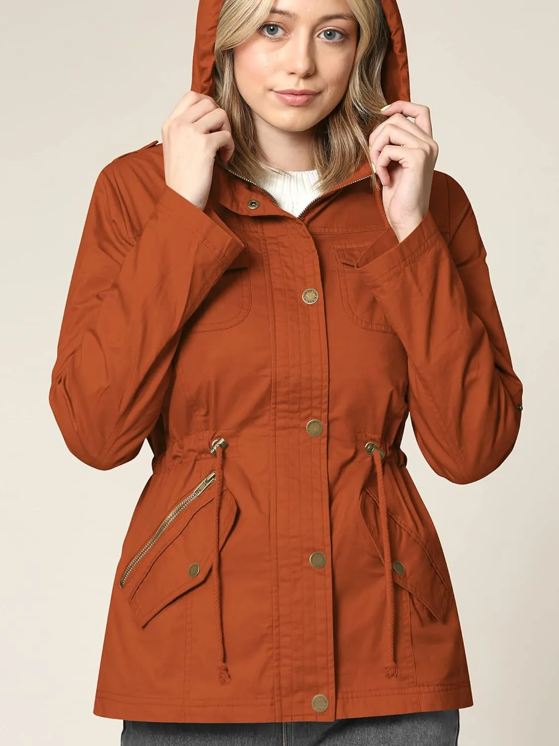 Lock and Love Women's Casual Military Anorak Jacket - Lightweight Detachable Hooded Safari Utility