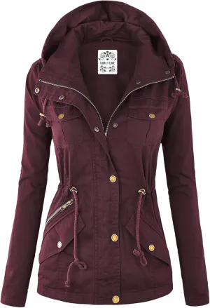 Lock and Love Women's Casual Military Anorak Jacket - Lightweight Detachable Hooded Safari Utility