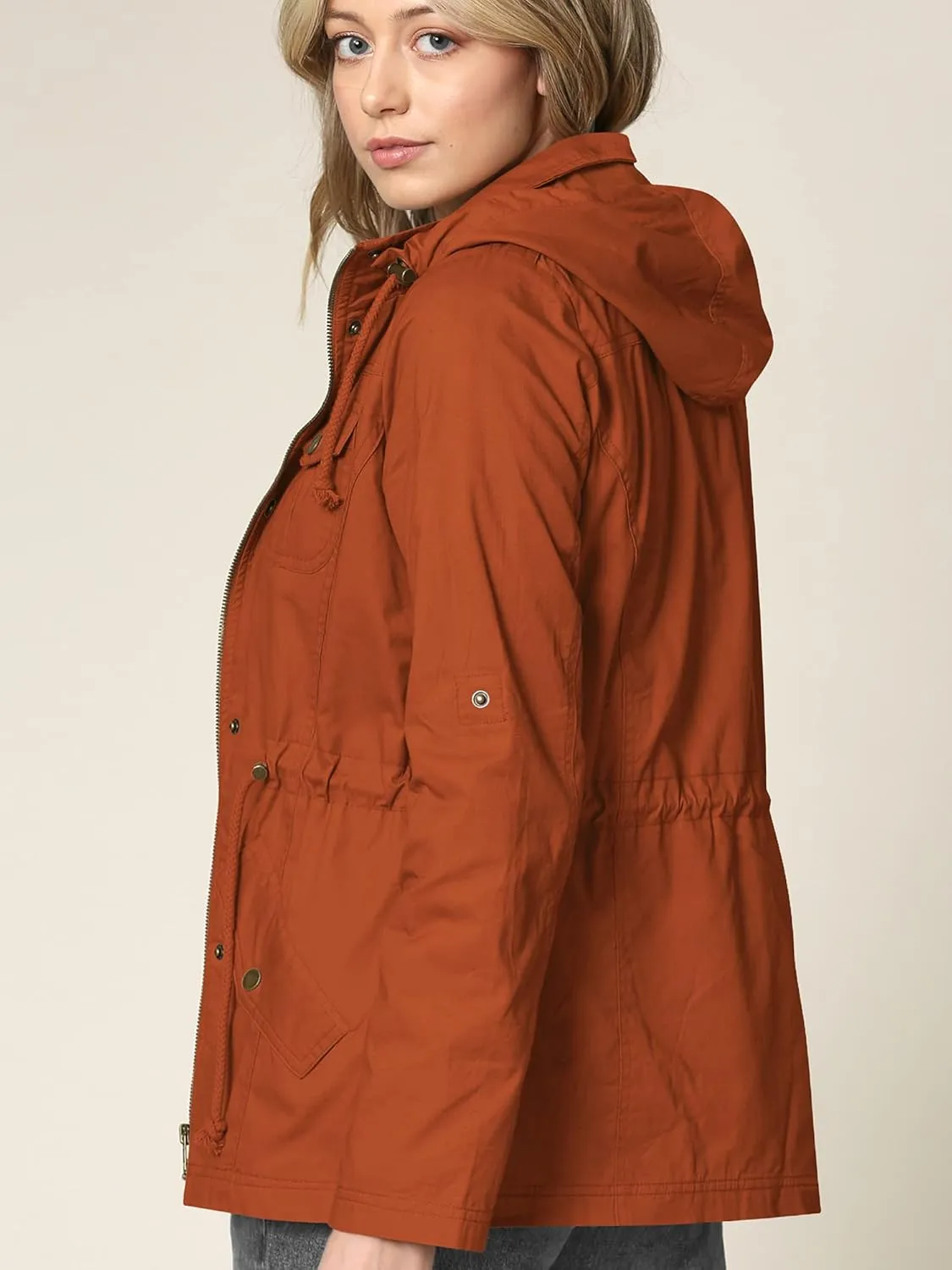 Lock and Love Women's Casual Military Anorak Jacket - Lightweight Detachable Hooded Safari Utility