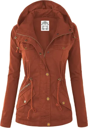 Lock and Love Women's Casual Military Anorak Jacket - Lightweight Detachable Hooded Safari Utility