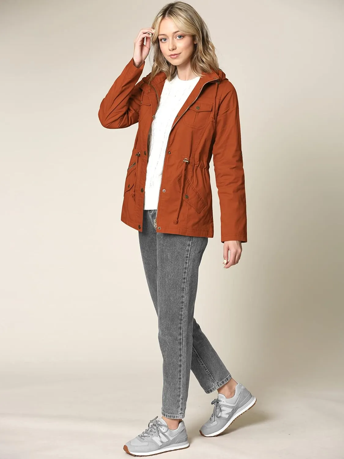 Lock and Love Women's Casual Military Anorak Jacket - Lightweight Detachable Hooded Safari Utility