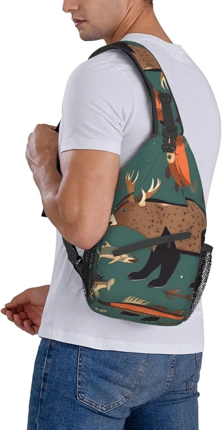Lodge Bear Deer Fishes Unisex Casual Diagonal Chest Bag,Multipurpose Crossbody Shoulder Bag Travel Hiking Daypack
