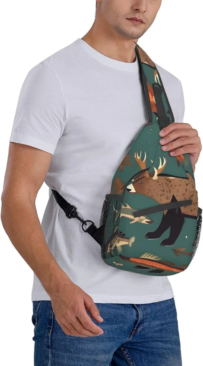 Lodge Bear Deer Fishes Unisex Casual Diagonal Chest Bag,Multipurpose Crossbody Shoulder Bag Travel Hiking Daypack