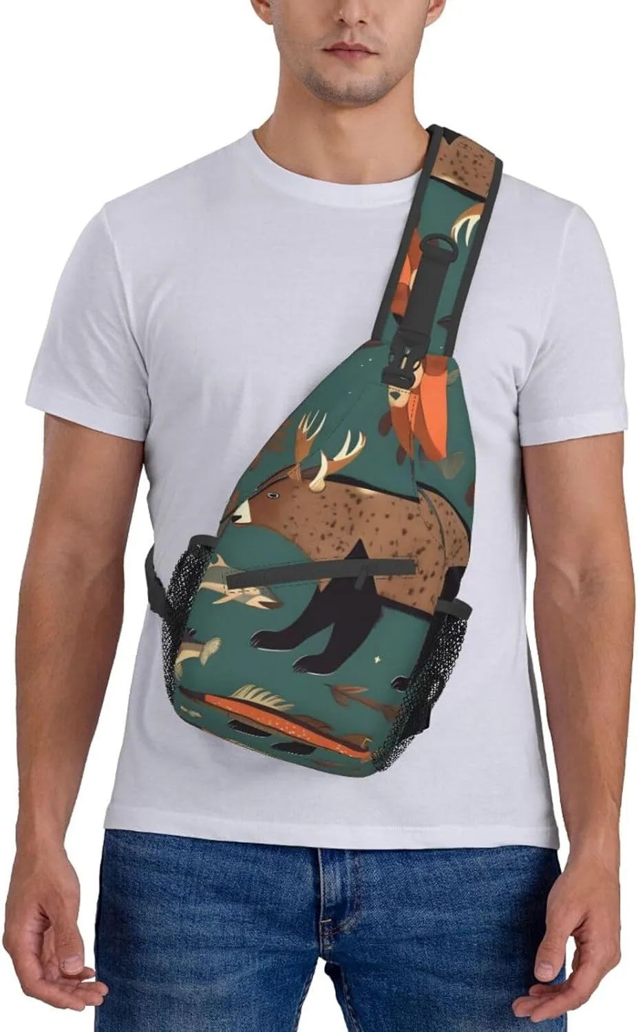 Lodge Bear Deer Fishes Unisex Casual Diagonal Chest Bag,Multipurpose Crossbody Shoulder Bag Travel Hiking Daypack