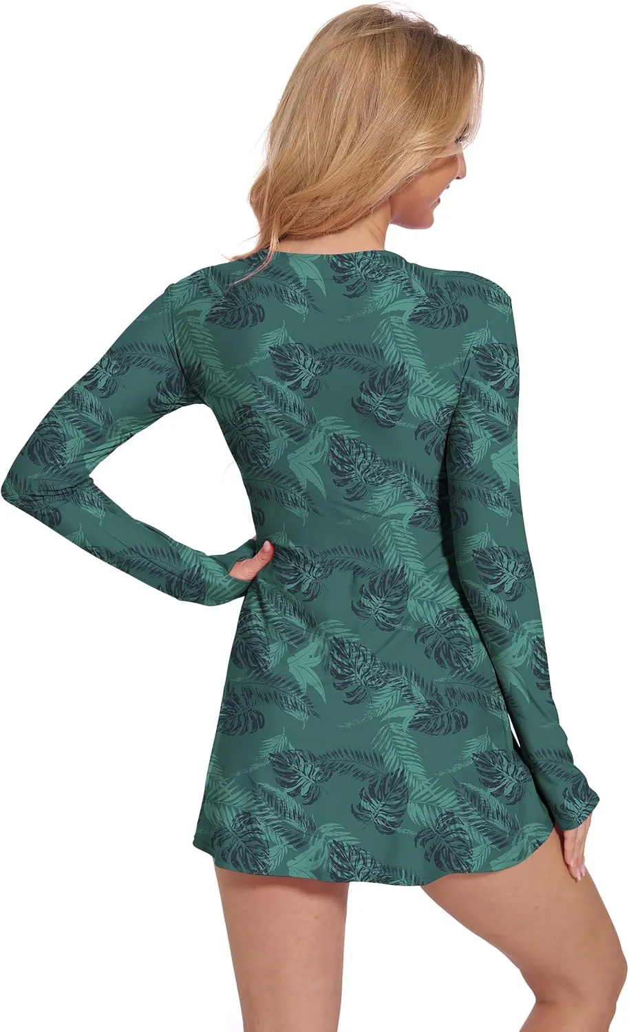 Long Sleeve Swimsuits for Women UPF 50  Swim Dress Swimwear One Piece Bathing Suit with Skirts Rash Guard Over 50