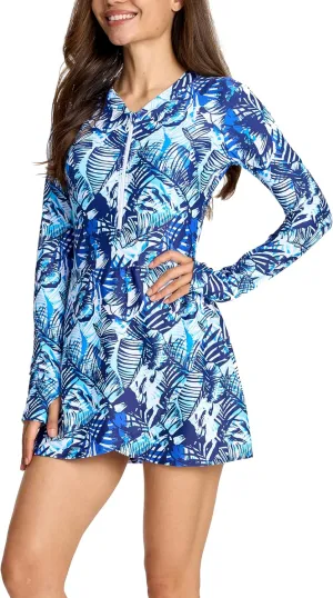 Long Sleeve Swimsuits for Women UPF 50  Swim Dress Swimwear One Piece Bathing Suit with Skirts Rash Guard Over 50