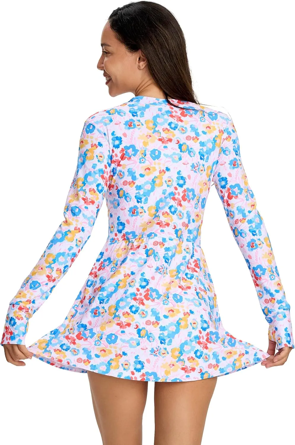 Long Sleeve Swimsuits for Women UPF 50  Swim Dress Swimwear One Piece Bathing Suit with Skirts Rash Guard Over 50