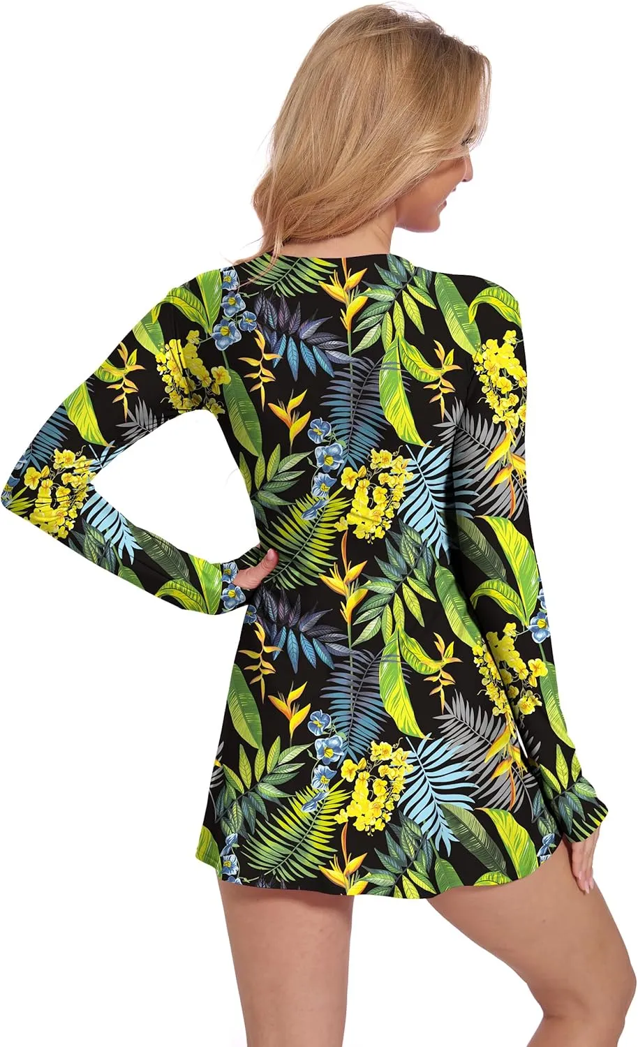 Long Sleeve Swimsuits for Women UPF 50  Swim Dress Swimwear One Piece Bathing Suit with Skirts Rash Guard Over 50