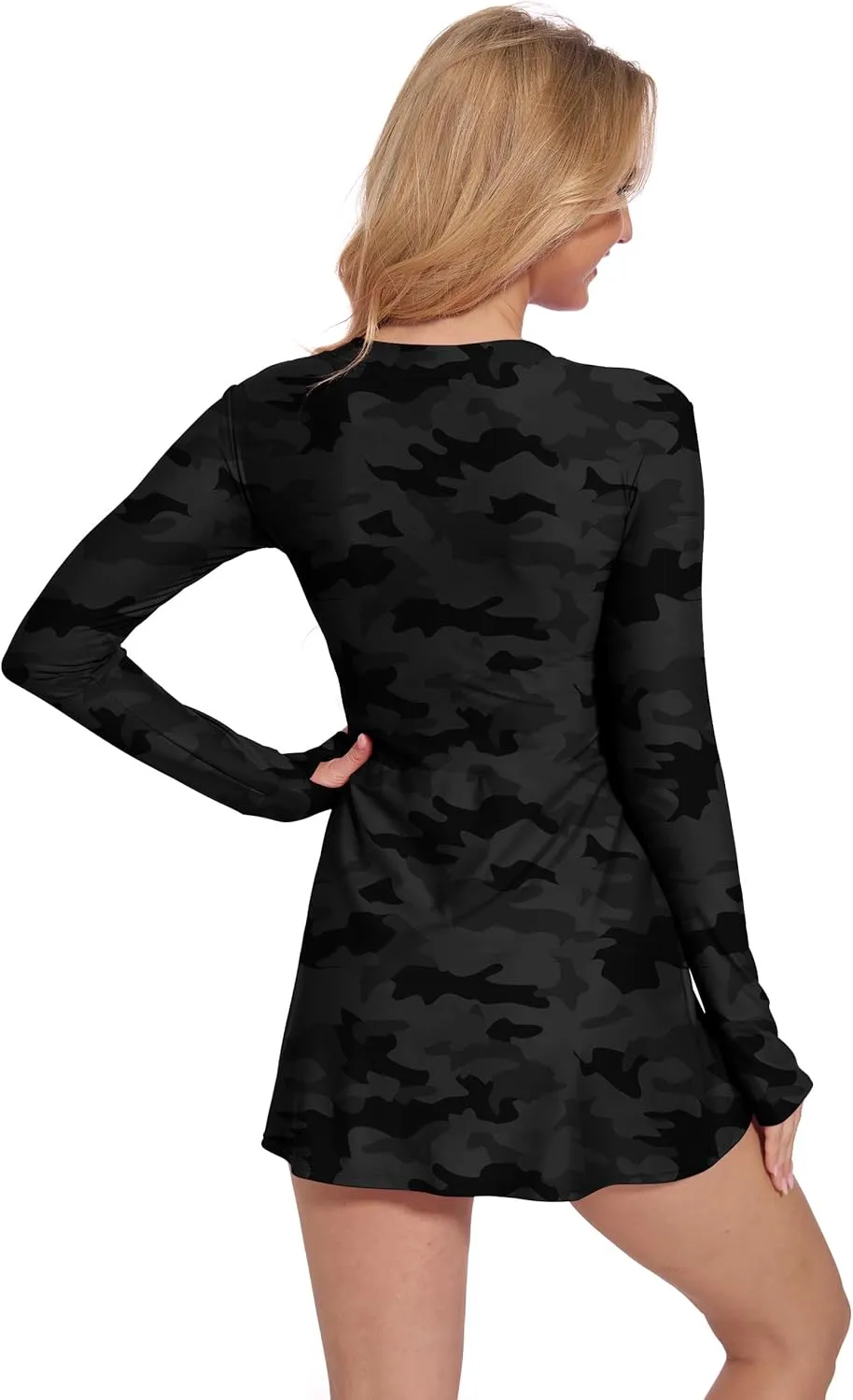 Long Sleeve Swimsuits for Women UPF 50  Swim Dress Swimwear One Piece Bathing Suit with Skirts Rash Guard Over 50