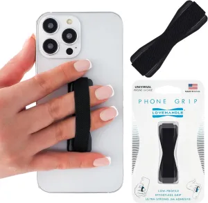LOVEHANDLE Universal Phone Grip for Smartphones & Mini Tablets - Phone Holder for Hand - Wireless Charging Compatible - Made in The USA - Solid Black