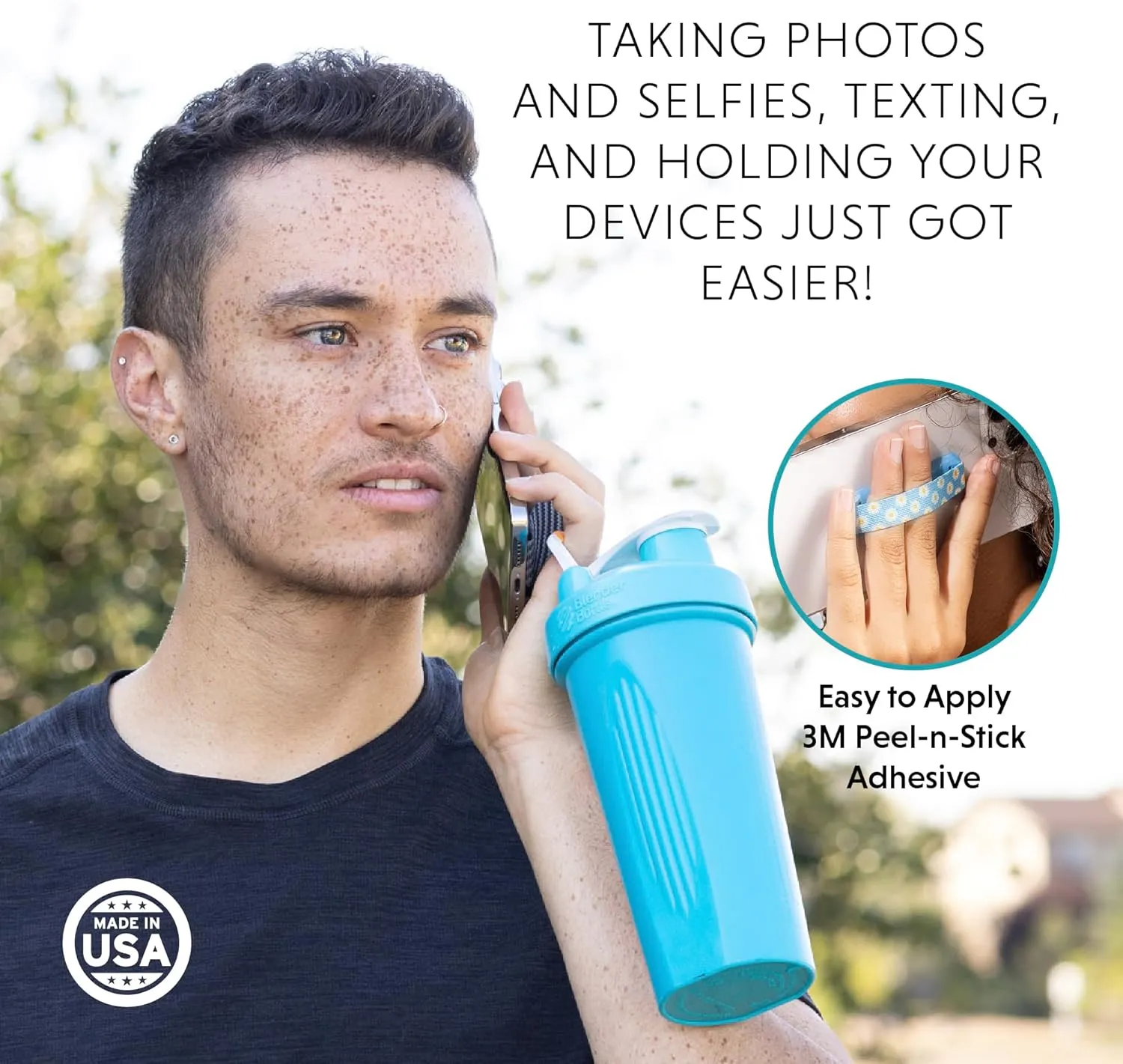 LOVEHANDLE Universal Phone Grip for Smartphones & Mini Tablets - Phone Holder for Hand - Wireless Charging Compatible - Made in The USA - Solid Goldenrod