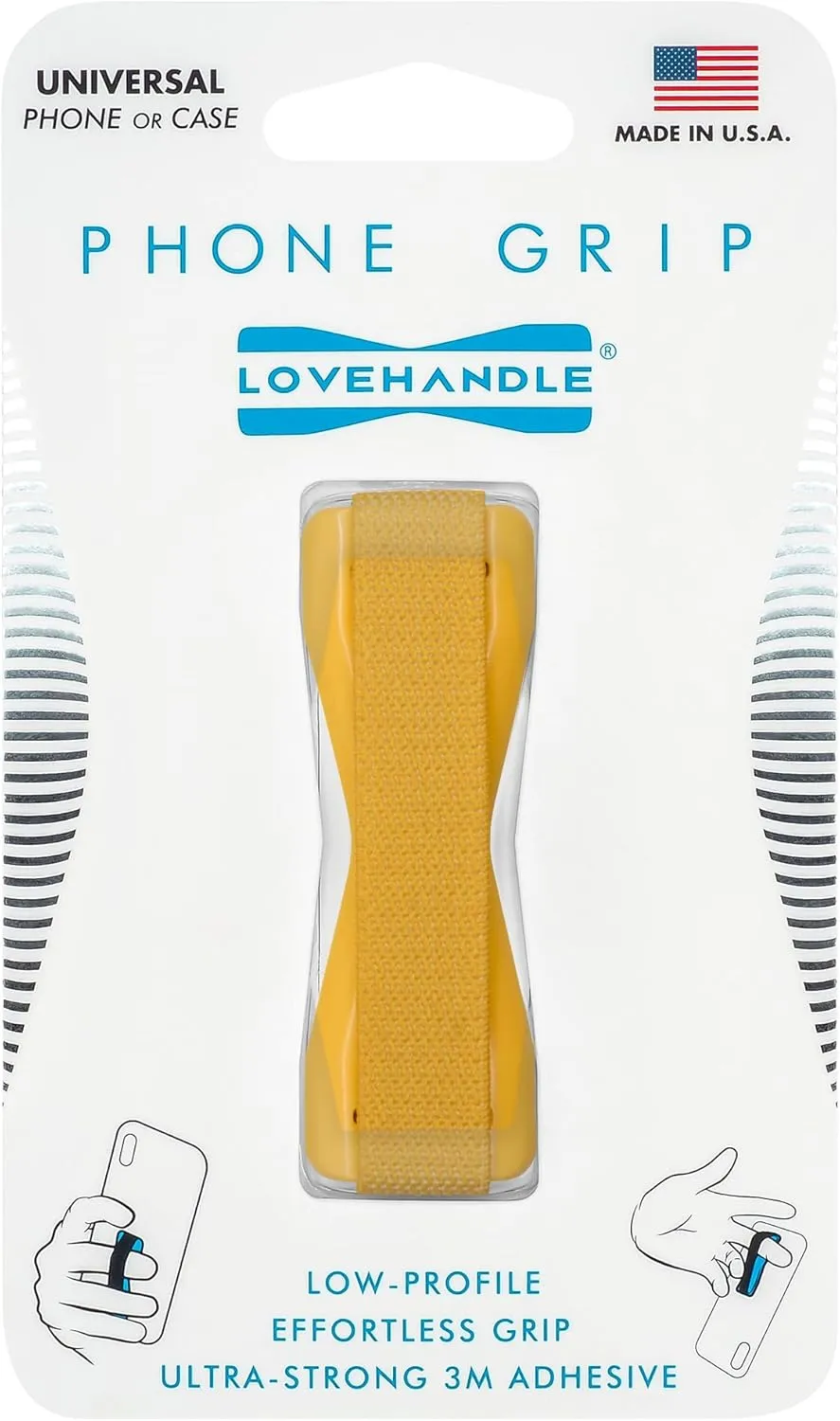 LOVEHANDLE Universal Phone Grip for Smartphones & Mini Tablets - Phone Holder for Hand - Wireless Charging Compatible - Made in The USA - Solid Goldenrod