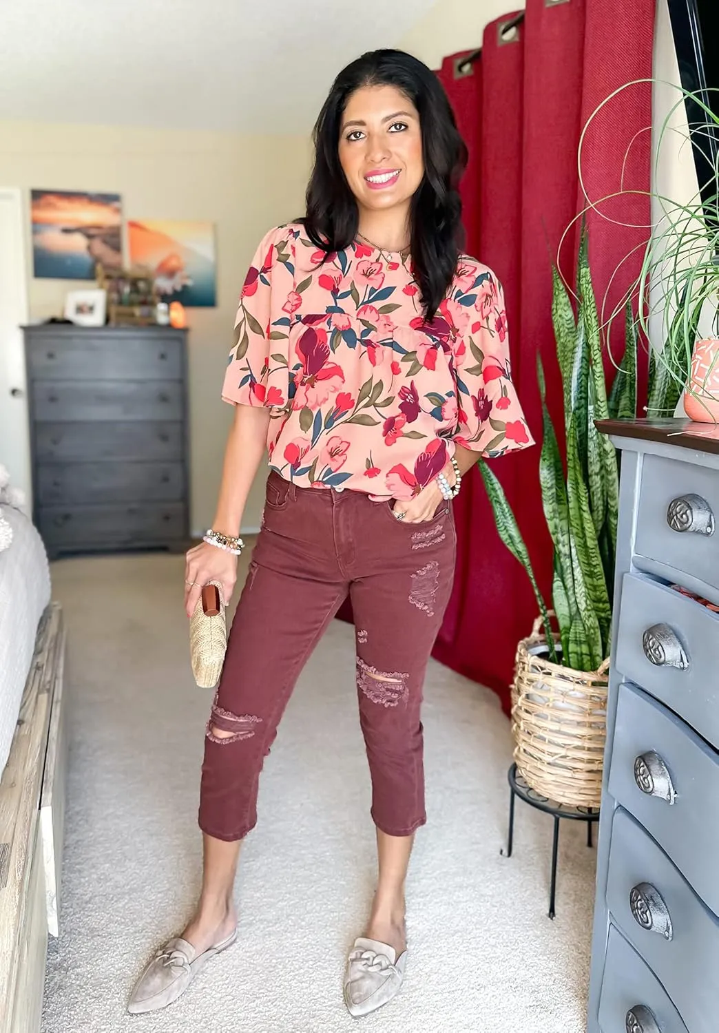 luvamia 2025 Blouses for Women Dressy Casual Floral Boho Babydoll Flowy Tops Summer Short Bell Sleeves Shirts
