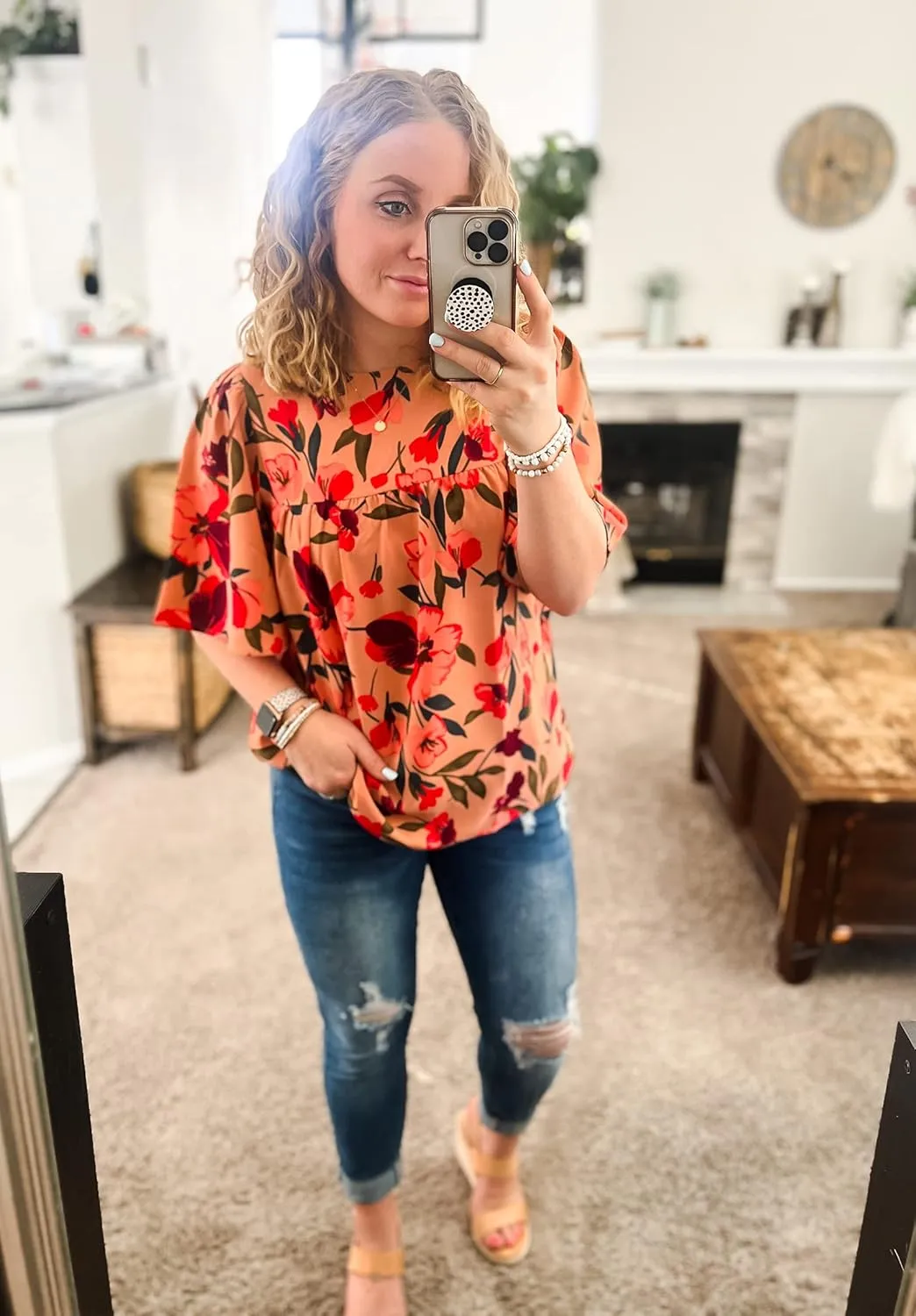 luvamia 2025 Blouses for Women Dressy Casual Floral Boho Babydoll Flowy Tops Summer Short Bell Sleeves Shirts