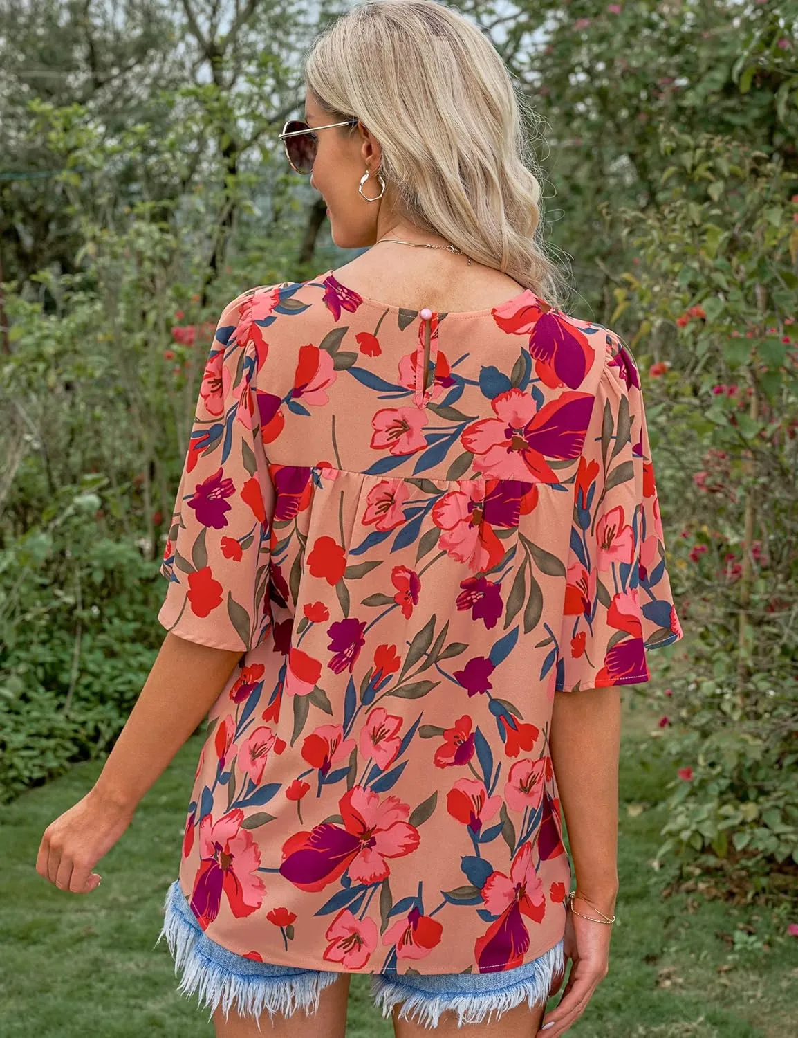 luvamia 2025 Blouses for Women Dressy Casual Floral Boho Babydoll Flowy Tops Summer Short Bell Sleeves Shirts