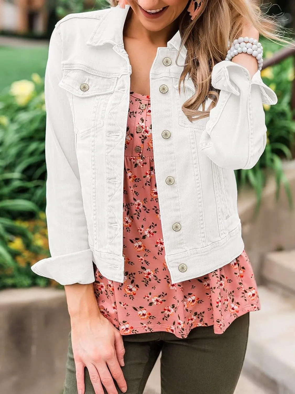 luvamia Women's Basic Button Down Stretch Fitted Long Sleeves Denim Jean Jacket