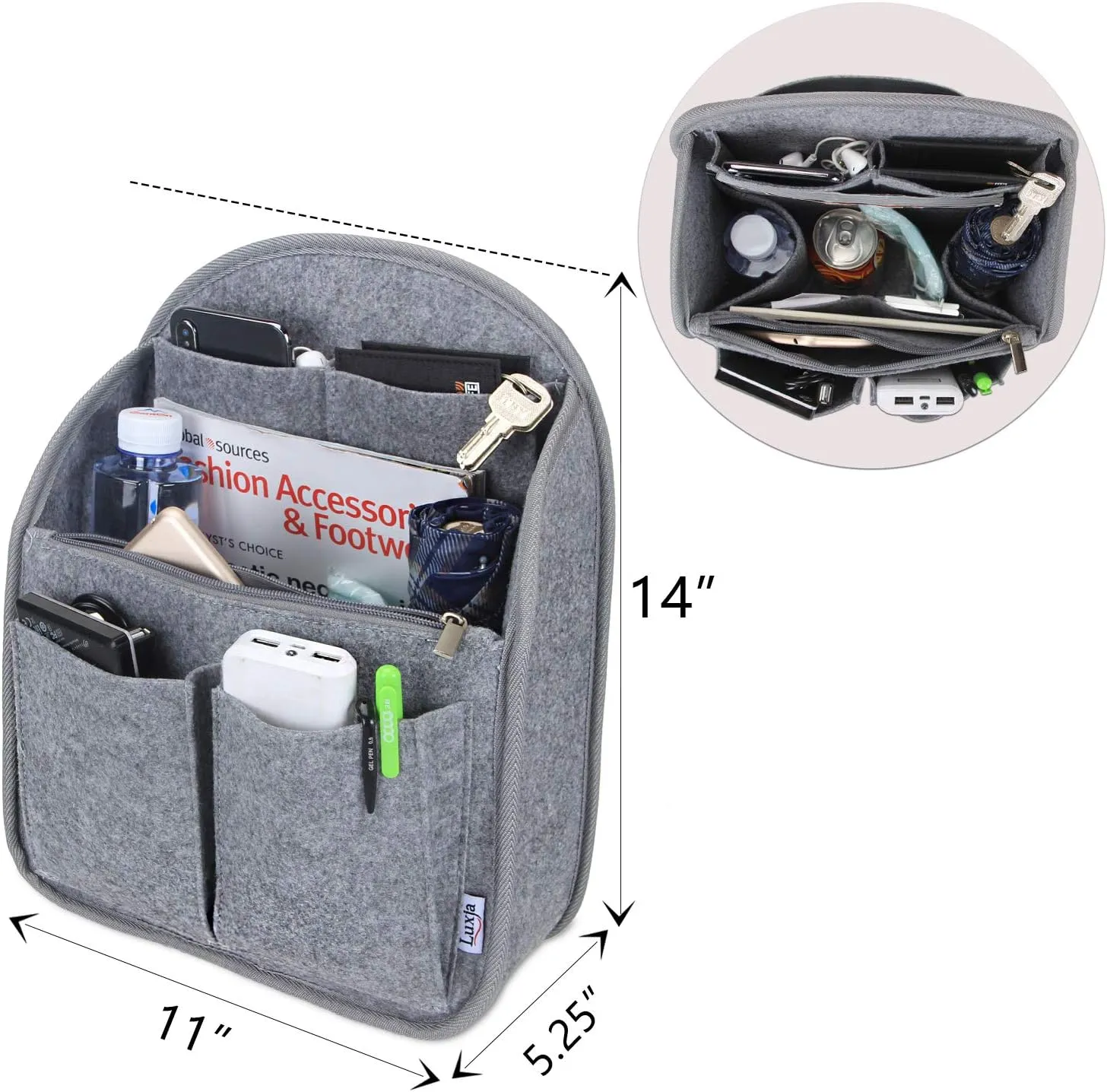 LUXJA Backpack Organizer, Felt Organizer Insert for Backpack, Gray