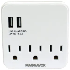 Magnavox Desk Top Multi-Functional Wall Outlet Surge Protector Charging Port