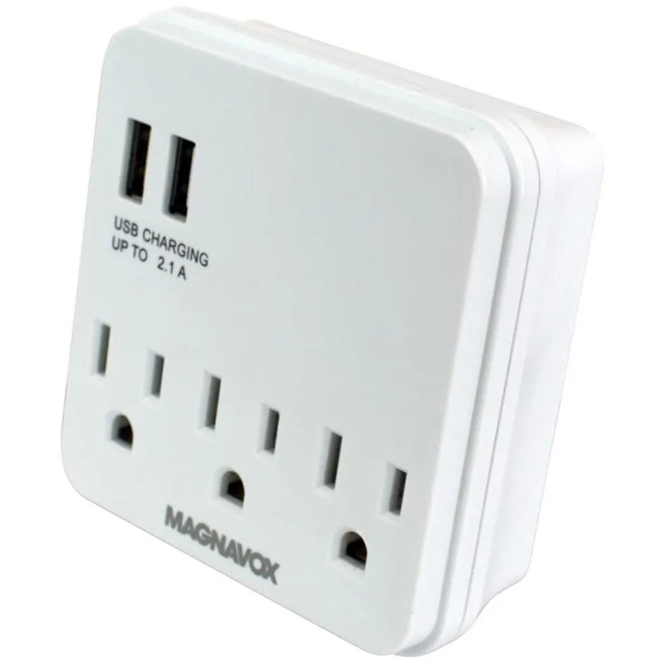 Magnavox Desk Top Multi-Functional Wall Outlet Surge Protector Charging Port