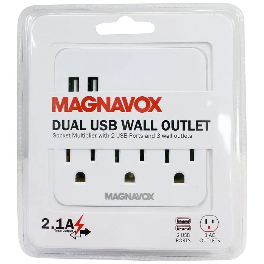 Magnavox Desk Top Multi-Functional Wall Outlet Surge Protector Charging Port