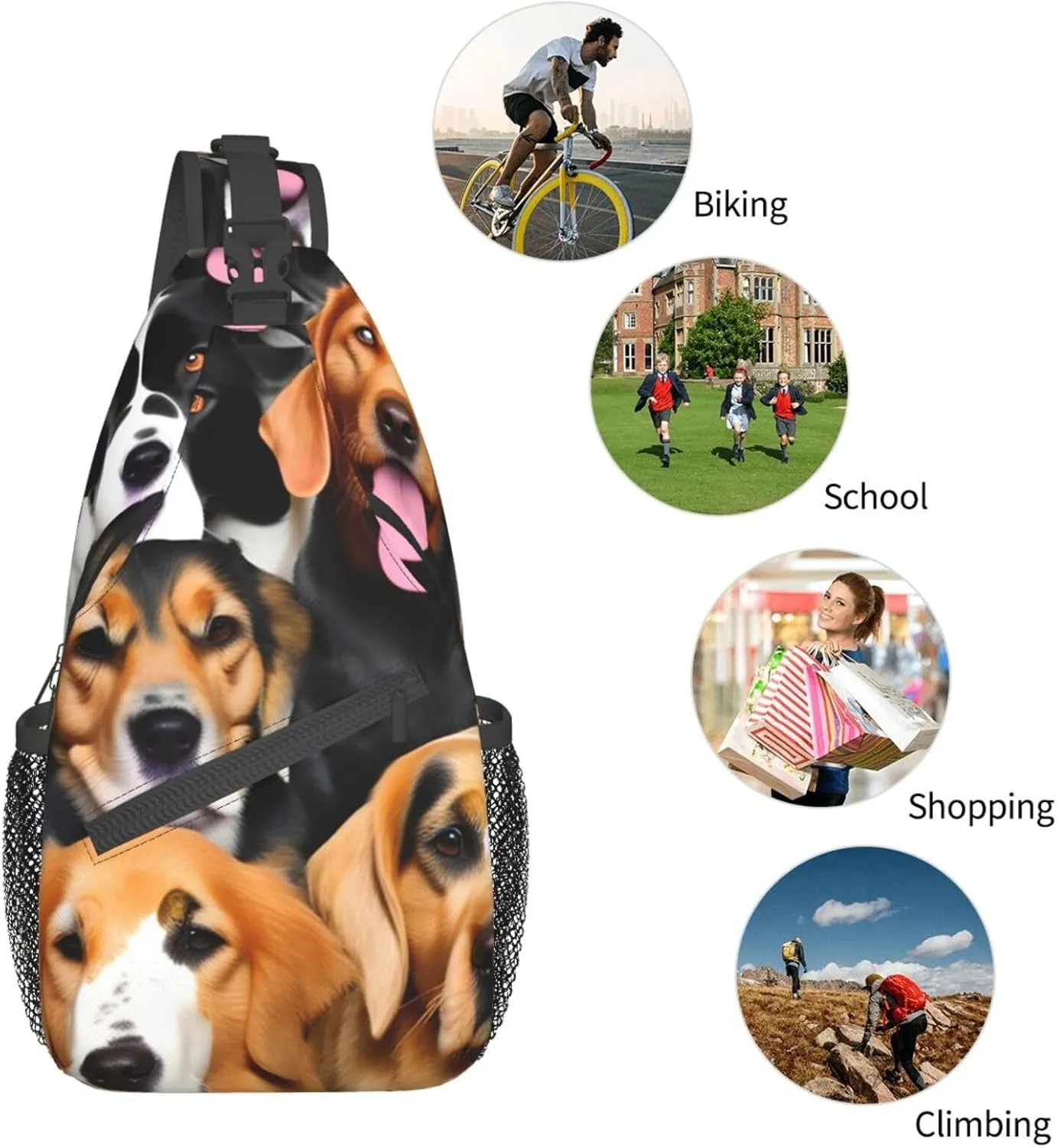 Many Dogs Unisex Casual Diagonal Chest Bag,Multipurpose Crossbody Shoulder Bag Travel Hiking Daypack