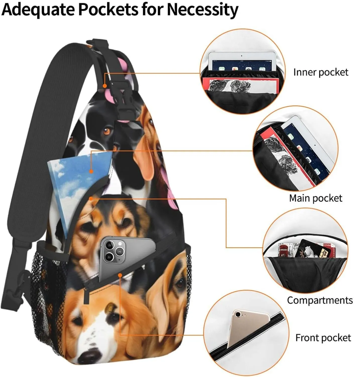 Many Dogs Unisex Casual Diagonal Chest Bag,Multipurpose Crossbody Shoulder Bag Travel Hiking Daypack