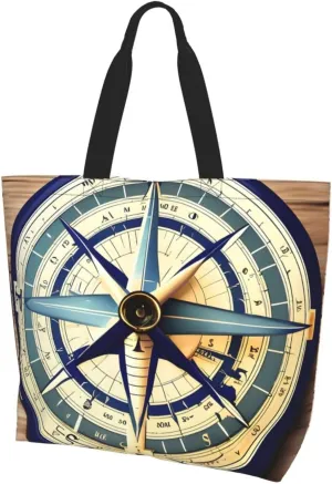 Maritime Sailboat Compass print Shoulder Handbag, Women Tote Purse, Large Capacity Shopping Bag, Top Handle Bag
