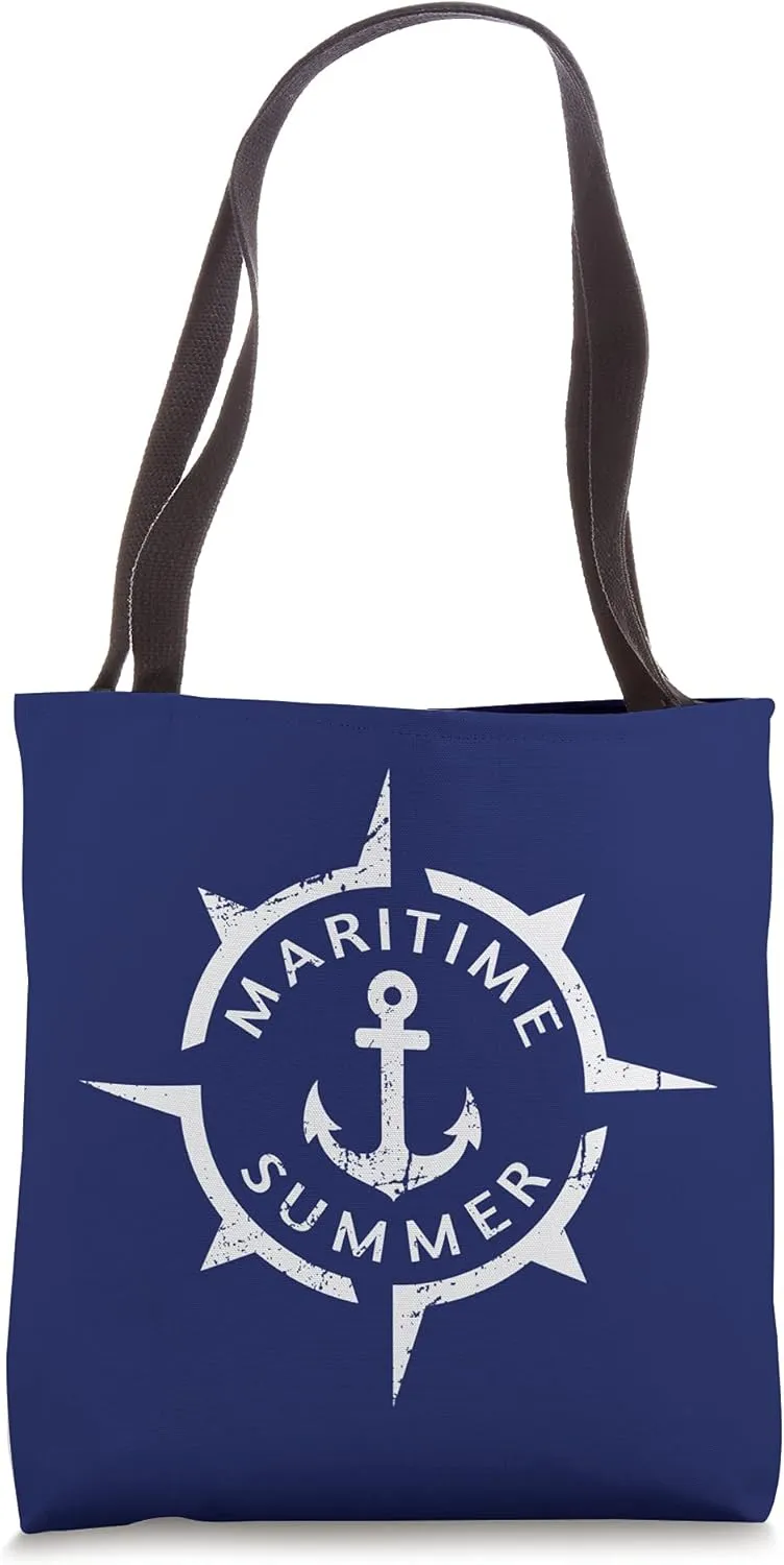 Maritime Summer Nautical Compass Anchor Funny Boating Tote Bag