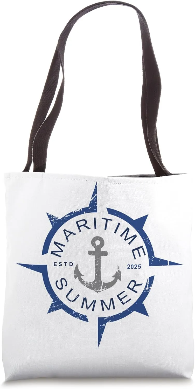Maritime Summer Nautical Compass Rose Anchor Funny Boating Tote Bag