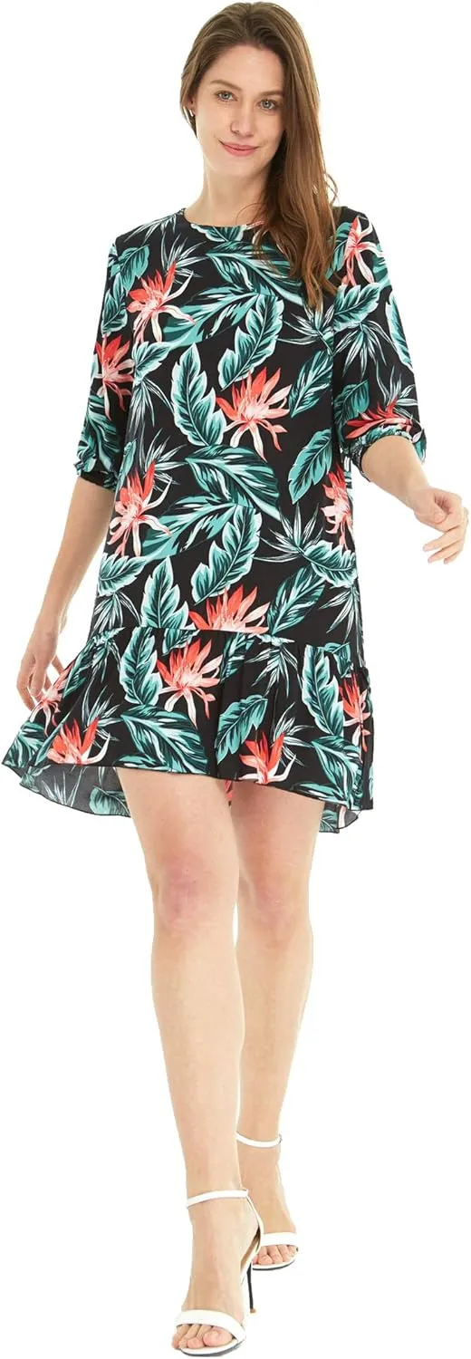 Matchable Couple Hawaiian Luau Shirt or 3/4 Sleeve Ruffle Dress in Blooming Lily