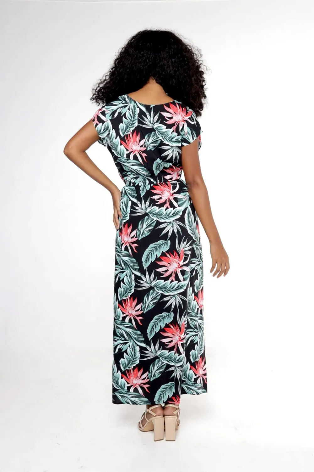 Matchable Couple Hawaiian Luau Shirt or Maxi Simple Dress in Blooming Lily Black