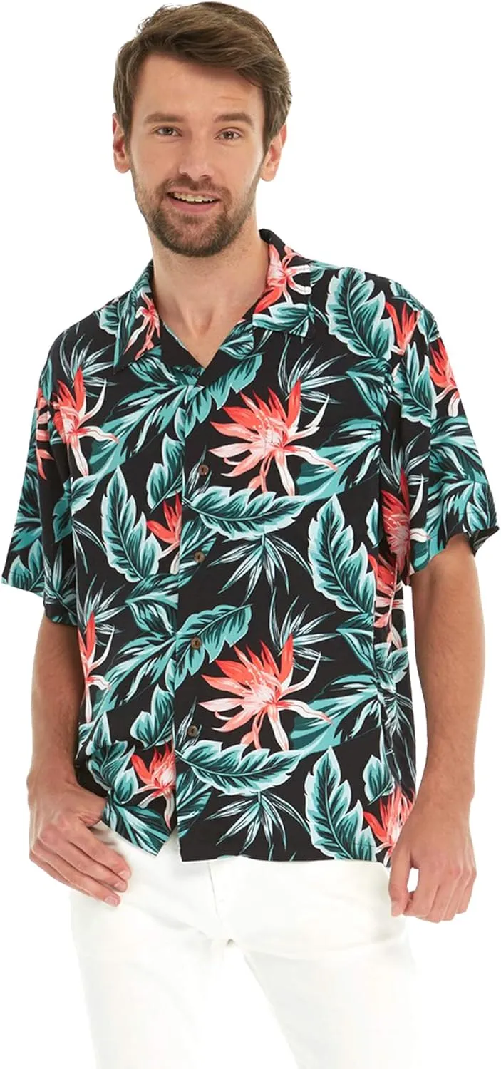 Matchable Couple Hawaiian Luau Shirt or Maxi Simple Dress in Blooming Lily Black