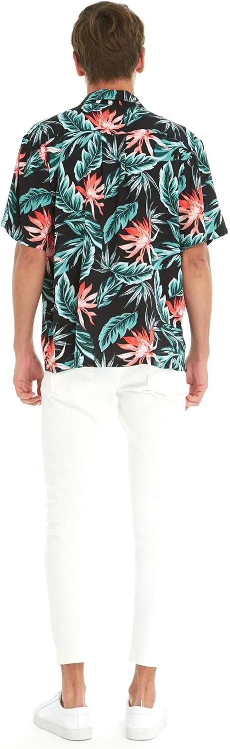 Matchable Couple Hawaiian Luau Shirt or Maxi Simple Dress in Blooming Lily Black