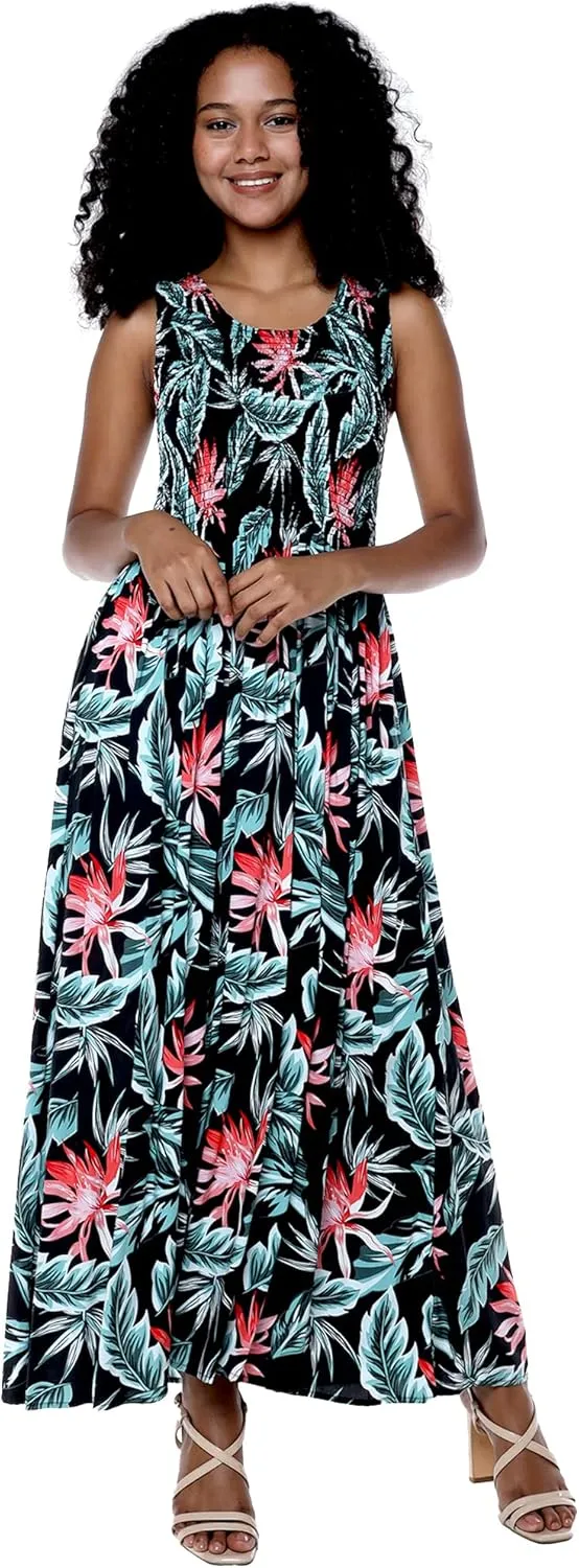 Matchable Couple Hawaiian Luau Shirt or Maxi Tank Dress in Blooming Lily Black