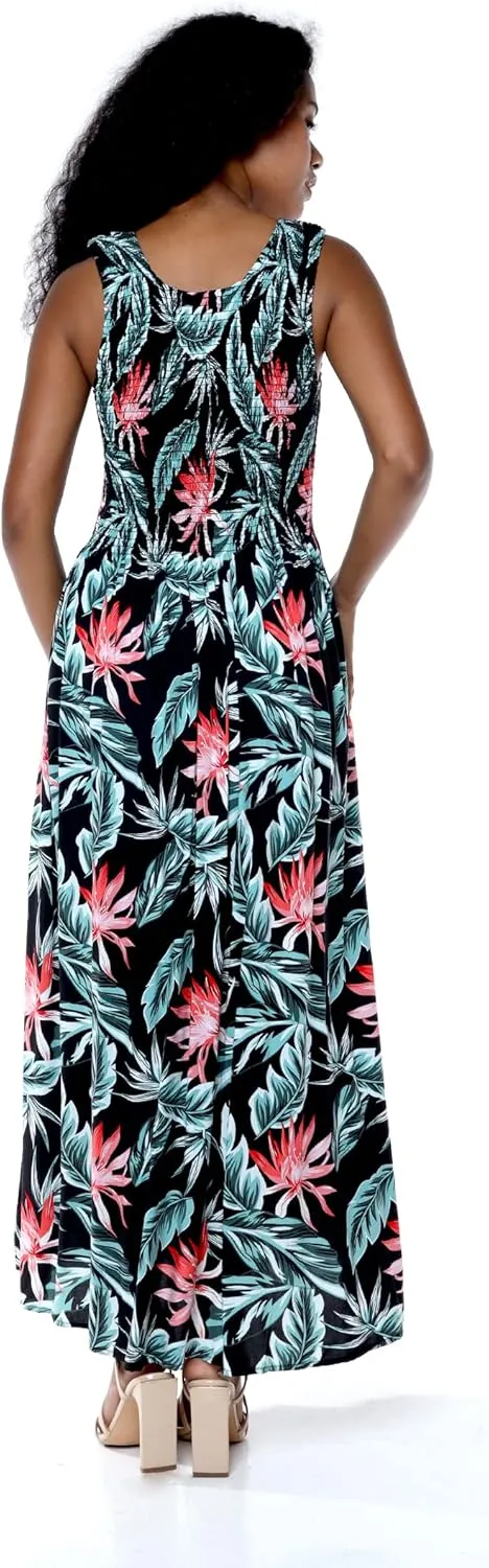 Matchable Couple Hawaiian Luau Shirt or Maxi Tank Dress in Blooming Lily Black