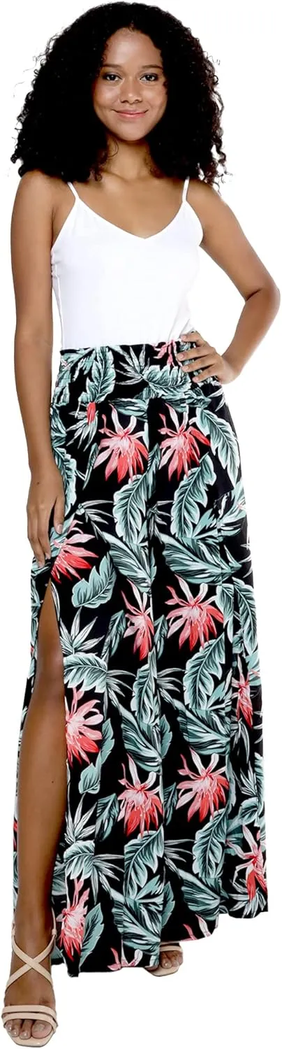 Matchable Couple Hawaiian Luau Shirt or Wide Legged Pants in Blooming Lily Black